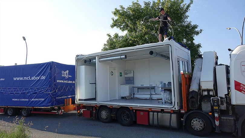 Mobile laboratory on a lorry