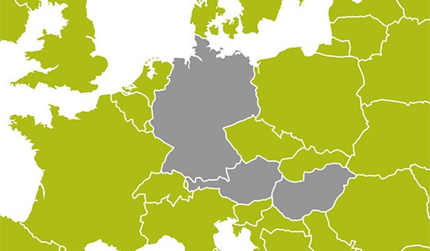 Map showing Europe with Germany, Austria and Hungary greyed out