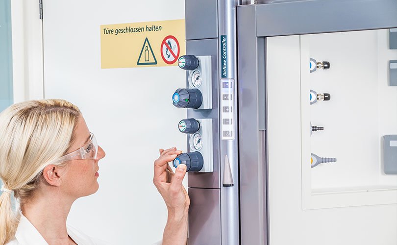 A fume cupboard can have a rear or side wall installation. Fume hood with rear or side wall installation