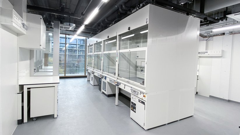 Laboratory with fume cupboards
