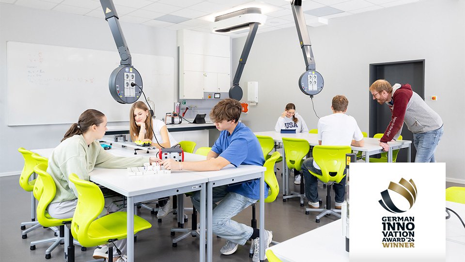 Children experimenting at an interactive workstation