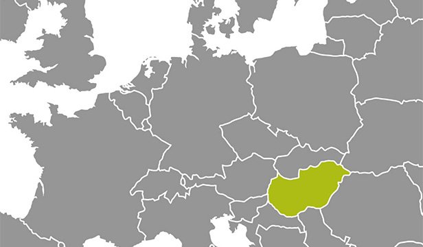 Map of Europe highlighting Hungary