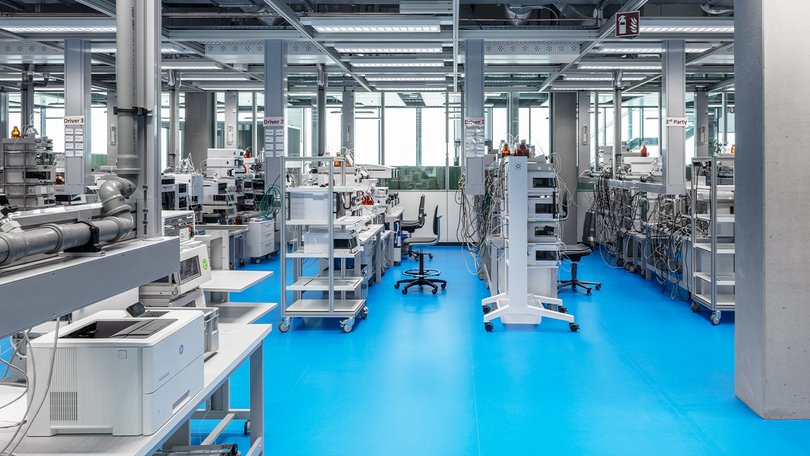 View into a laboratory with various laboratory solutions