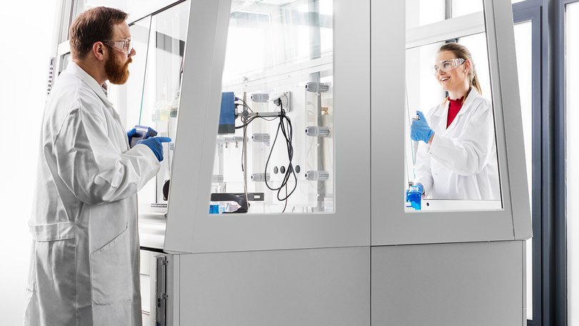 Transparency of fume hoods allows communication in the laboratory