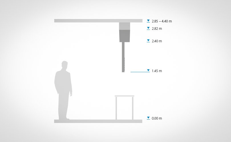 Graphic illustrating the height dimensions and installation levels of a powerlift