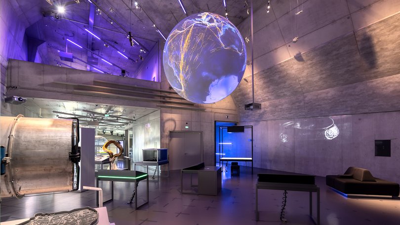 Exhibition room with futuristic lighting design