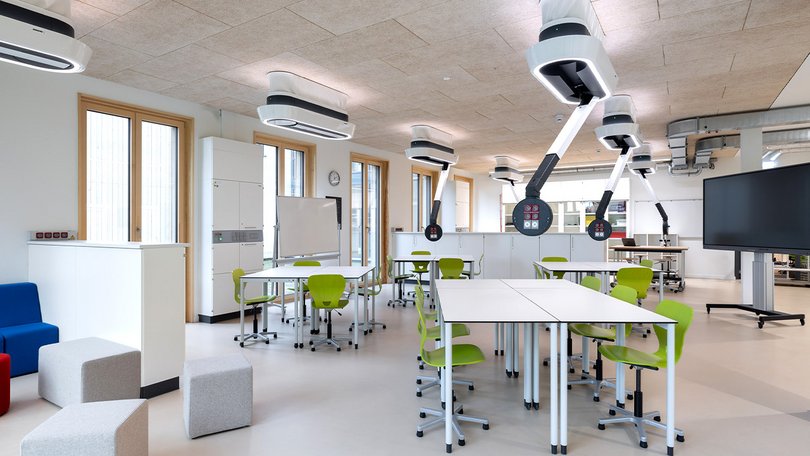 Bright classroom with flexible learning furniture
