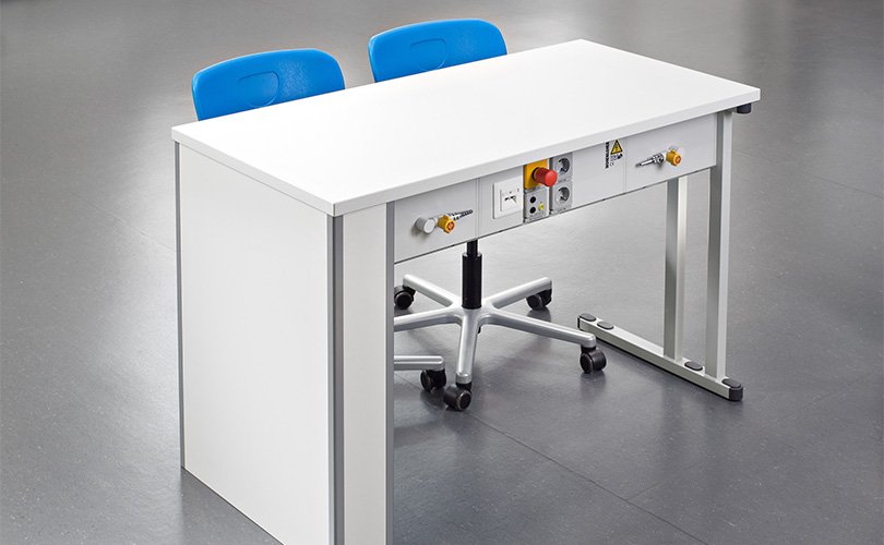 Student work table with integrated media connections