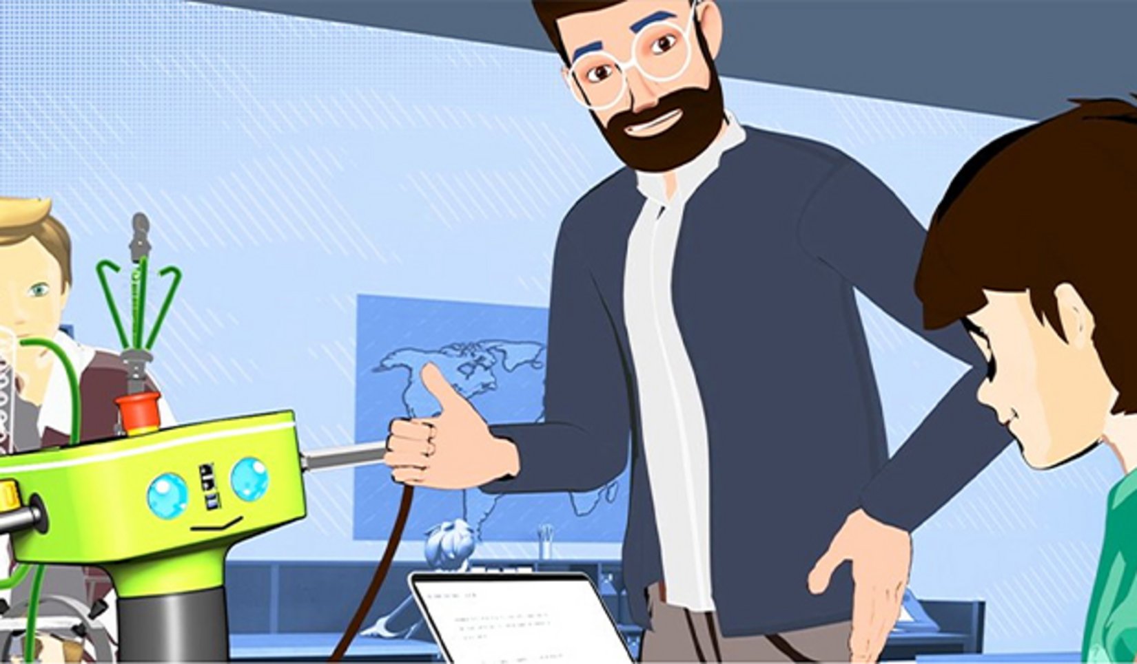 Illustration of person explaining mediaBuddy to student