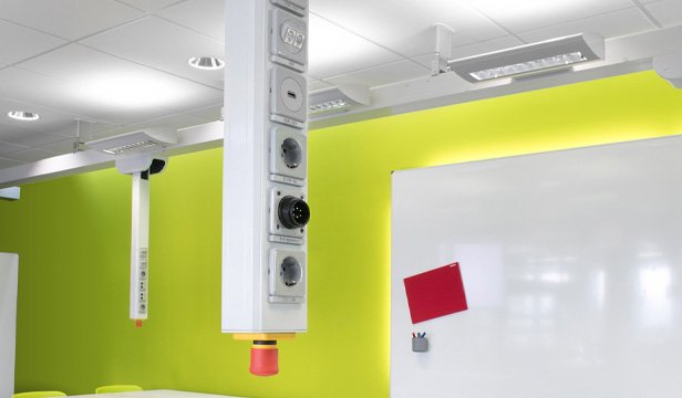 Detail of a ceiling-mounted service supply arm