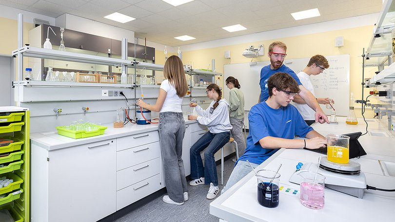 Students performing experiments in a teaching laboratory