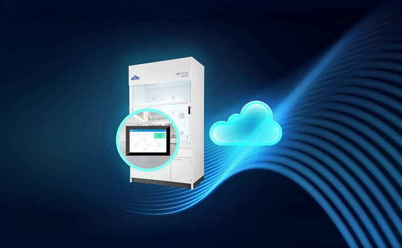 Waldner Ventus osciJET laboratory fume hood with icon for connectivity.