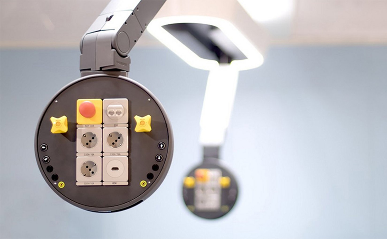 Close-up of Fly One connection module and sockets